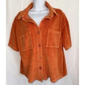 Electric Rose Orange Piper Terrycloth Resort Vacation Athleisure Comfy Top Sz S